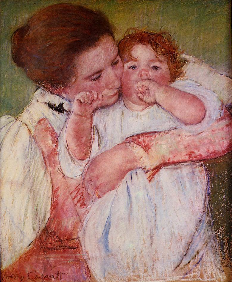 Little Ann Sucking Her Finger Embraced by Her Mother - Mary Cassatt Painting on Canvas